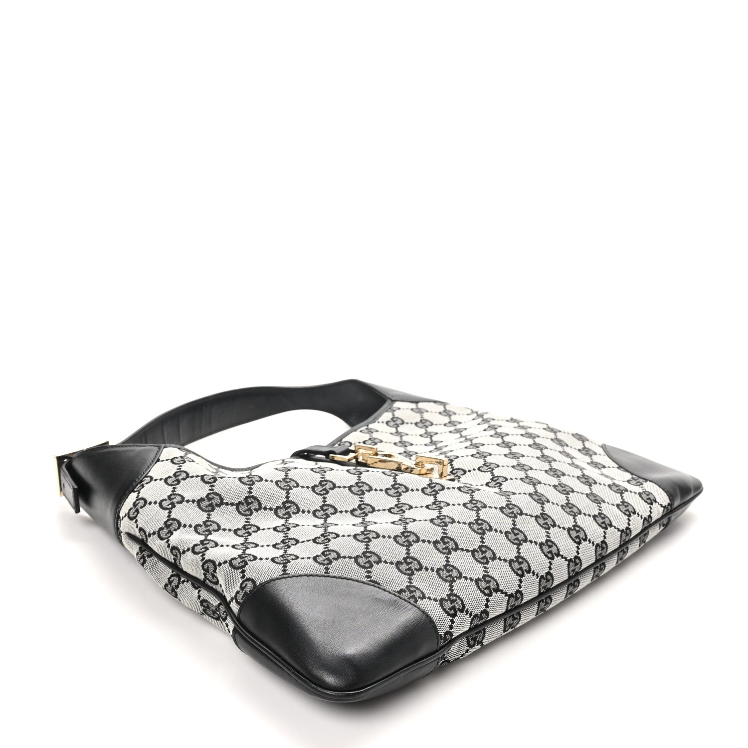 Gucci Monogram Lobster Clasp Jackie O Hobo Beige Black 4 of 10