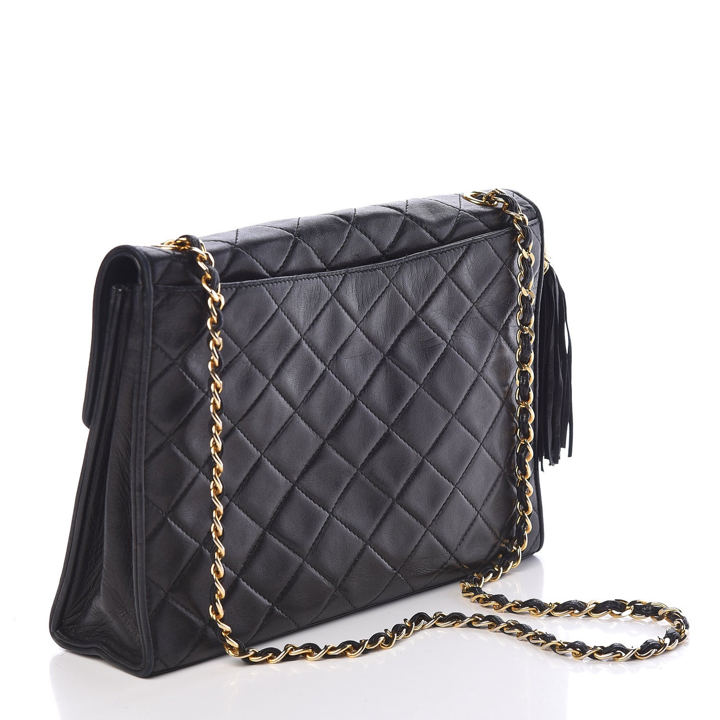Lambskin Quilted CC Tassel Shoulder Flap Bag Black