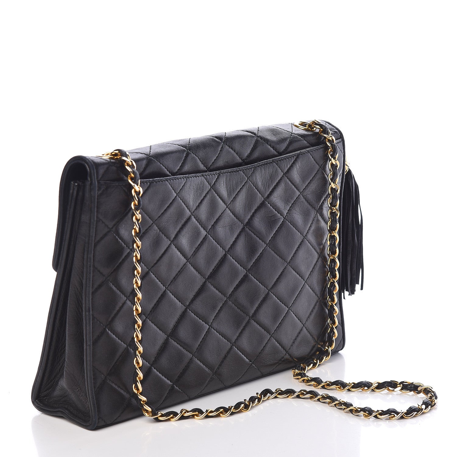 Chanel Lambskin Quilted CC Tassel Shoulder Flap Bag Black 3 of 13