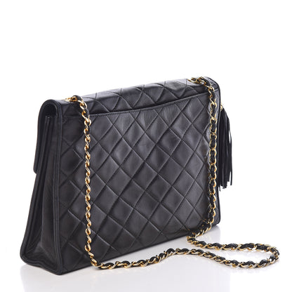 Chanel Lambskin Quilted CC Tassel Shoulder Flap Bag Black 3 of 13