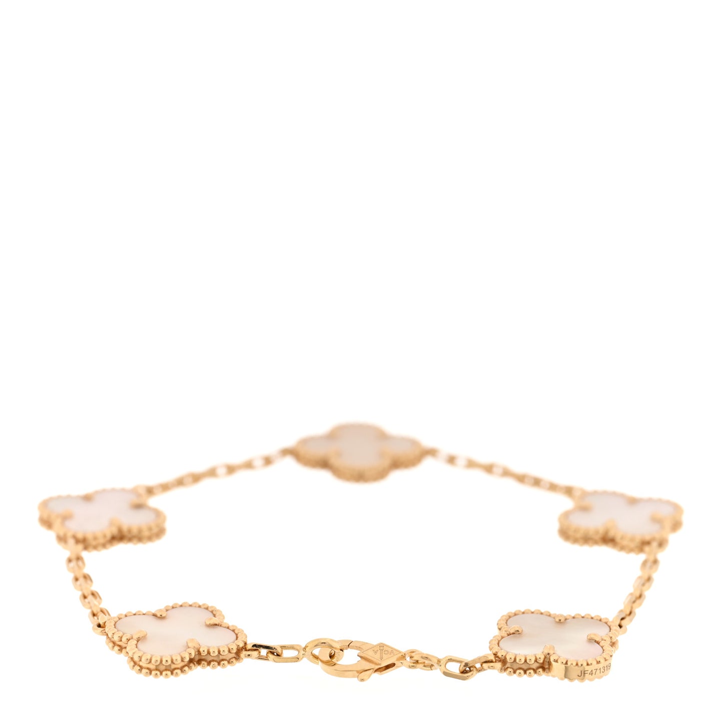 18K Yellow Gold Mother of Pearl 5 Motifs Vintage Alhambra Bracelet