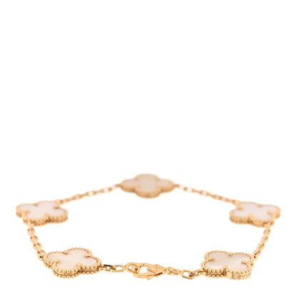 Van Cleef & Arpels 18K Yellow Gold Mother of Pearl 5 Motifs Vintage Alhambra Bracelet 2 of 4