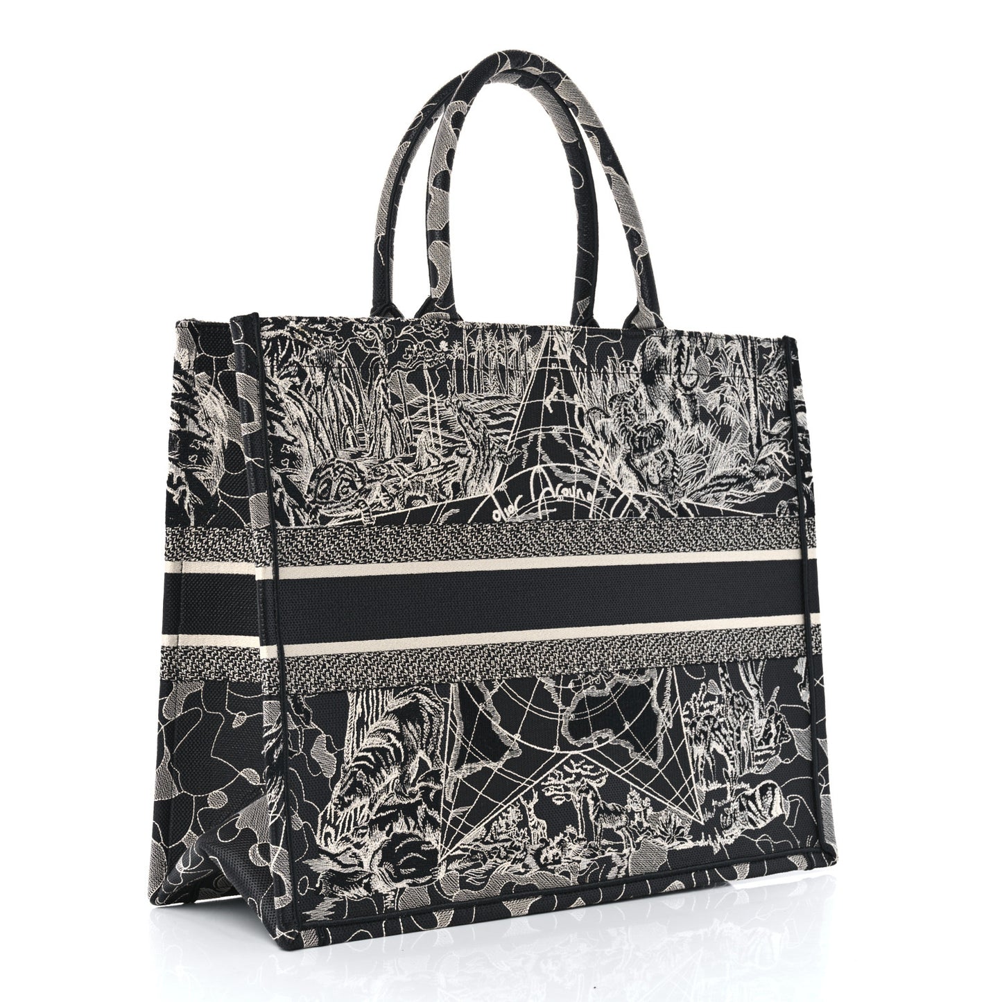 Canvas Embroidered Large Around The World Book Tote Black White