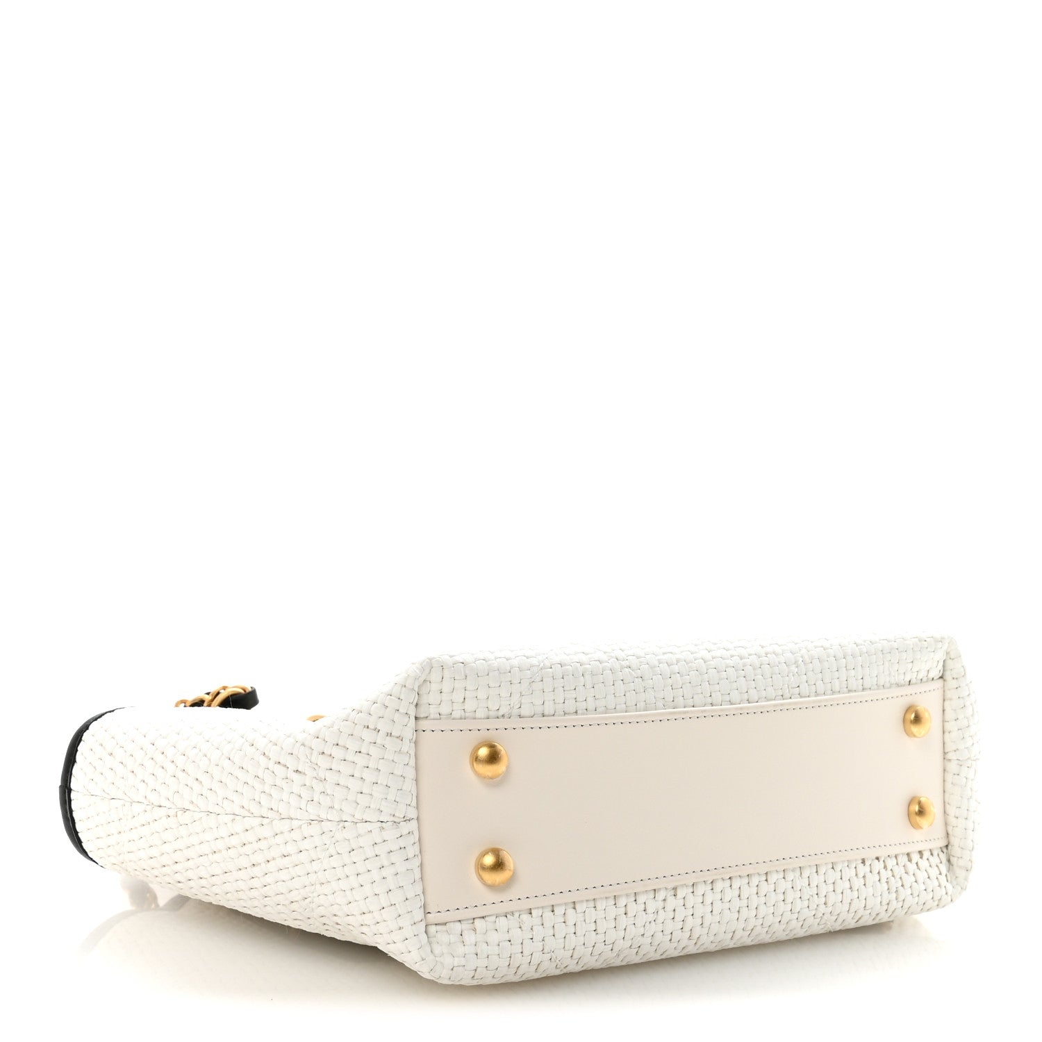 Chanel Braided Raffia Calfskin Small Shopping Bag White Black 4 of 11
