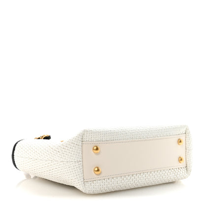 Chanel Braided Raffia Calfskin Small Shopping Bag White Black 4 of 11