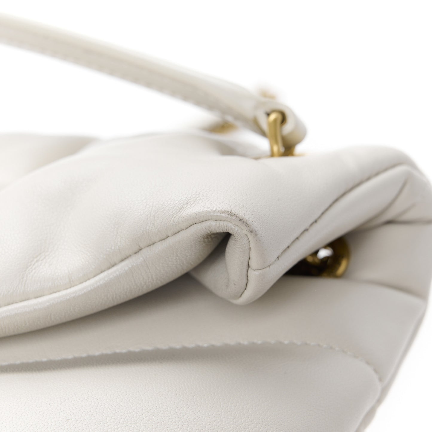 Lambskin Quilted Medium Loulou Puffer Monogram Chain Satchel Crema Soft