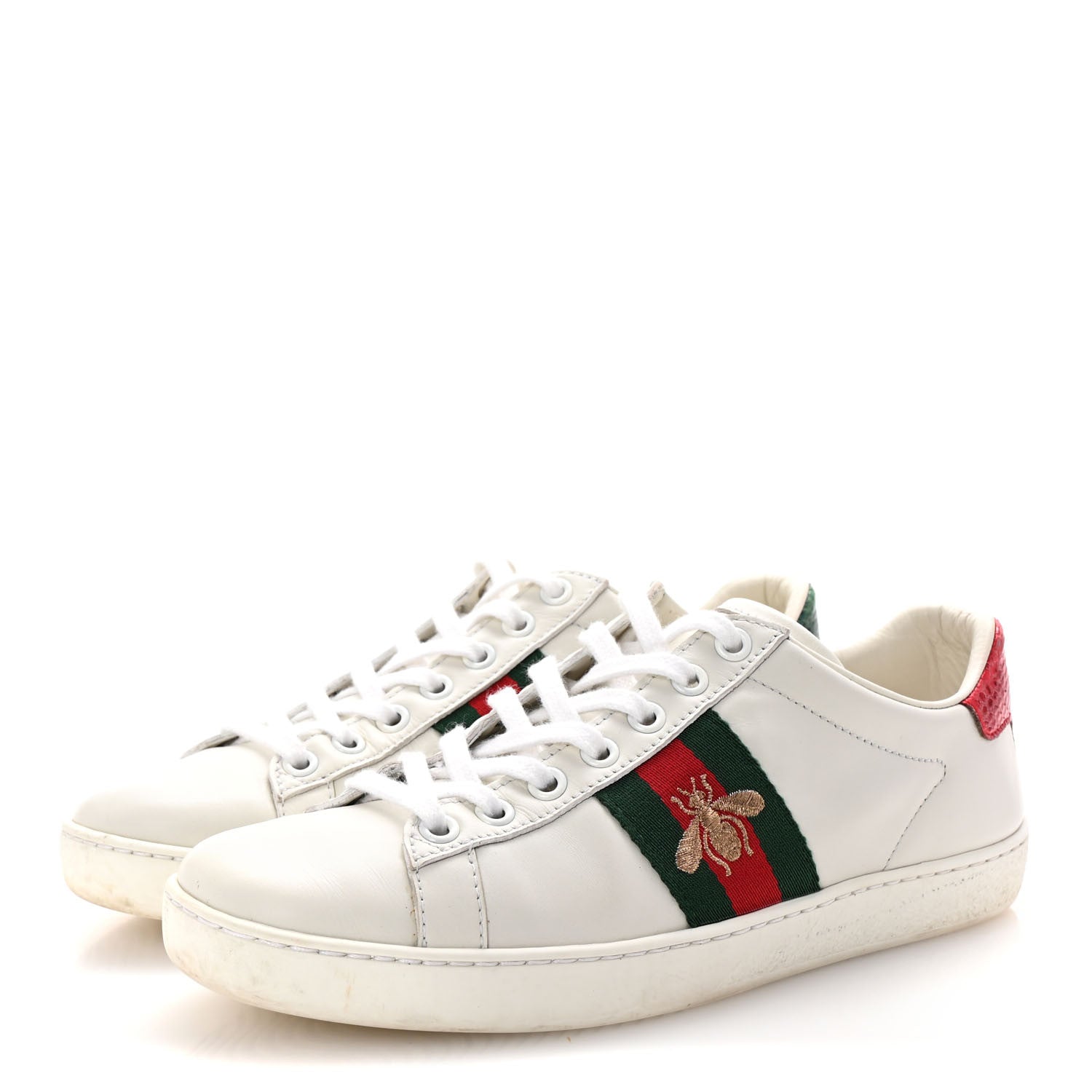 Gucci Calfskin Ayers Bee Embroidered Womens Ace Sneakers 36 White Green 4 of 10