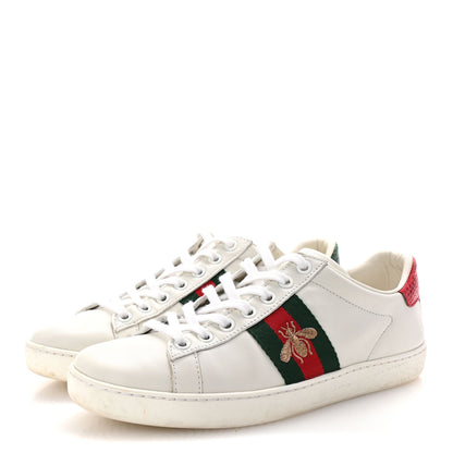 Gucci Calfskin Ayers Bee Embroidered Womens Ace Sneakers 36 White Green 4 of 10
