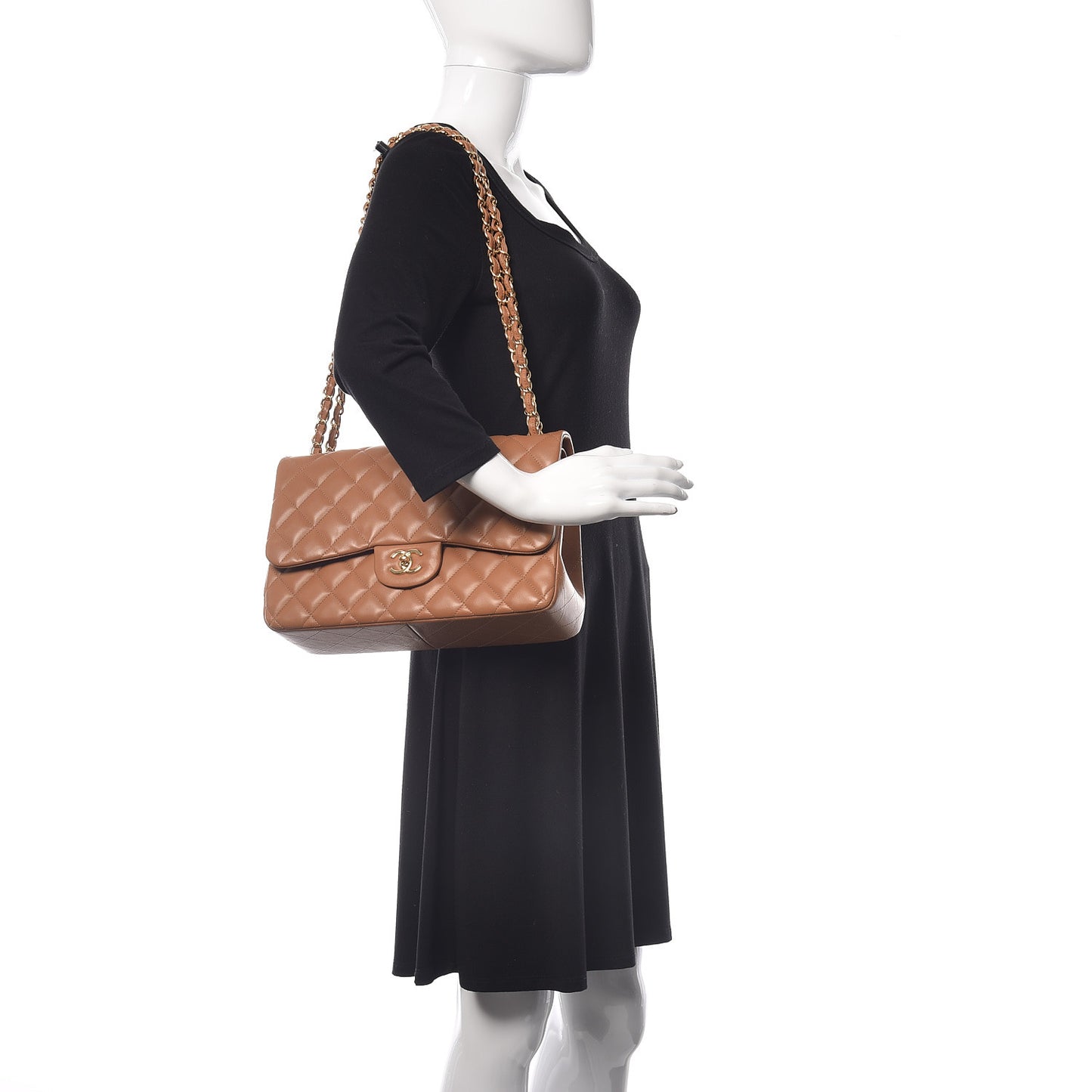 Lambskin Quilted Jumbo Double Flap Brown