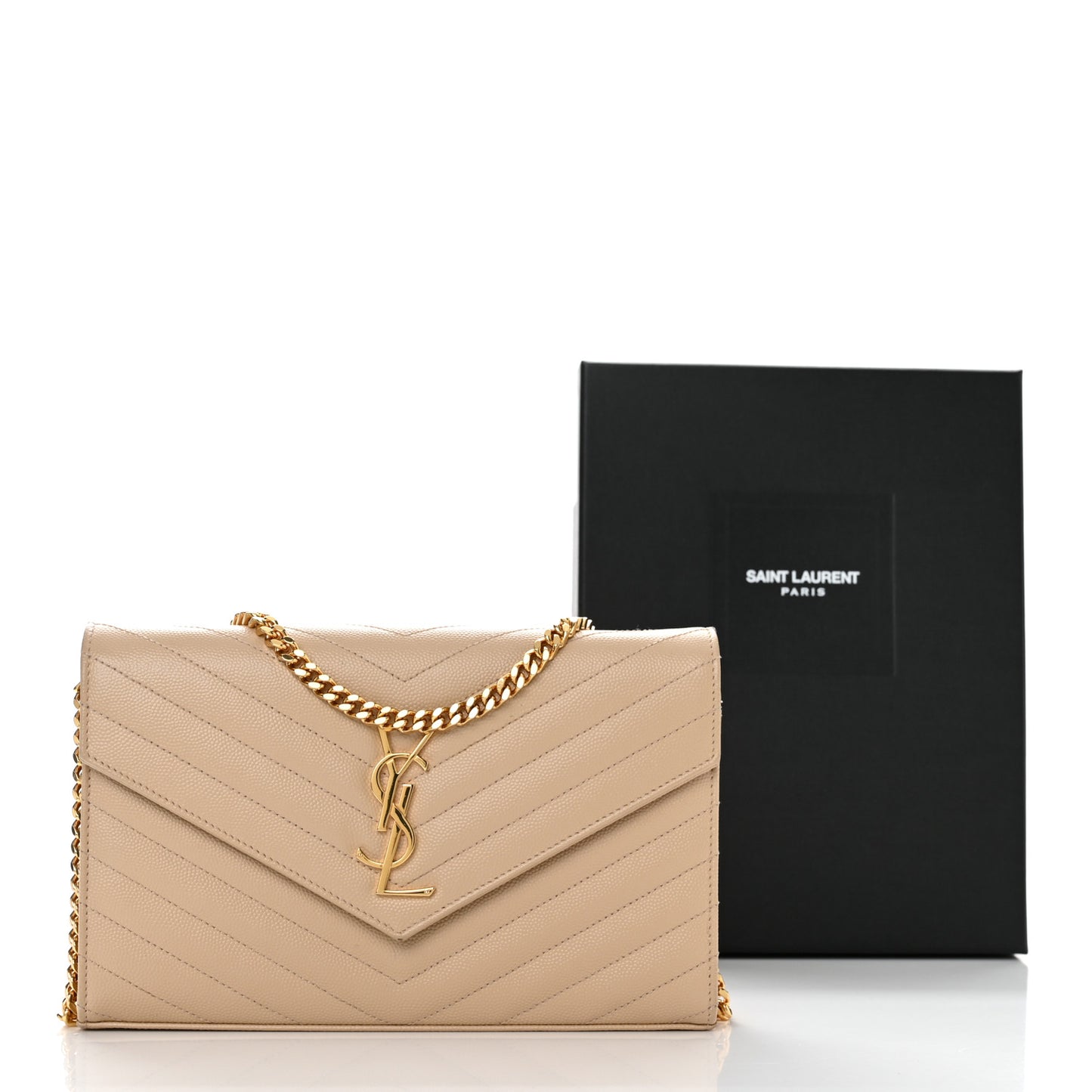 Grain De Poudre Matelasse Chevron Monogram Chain Wallet Nude Powder