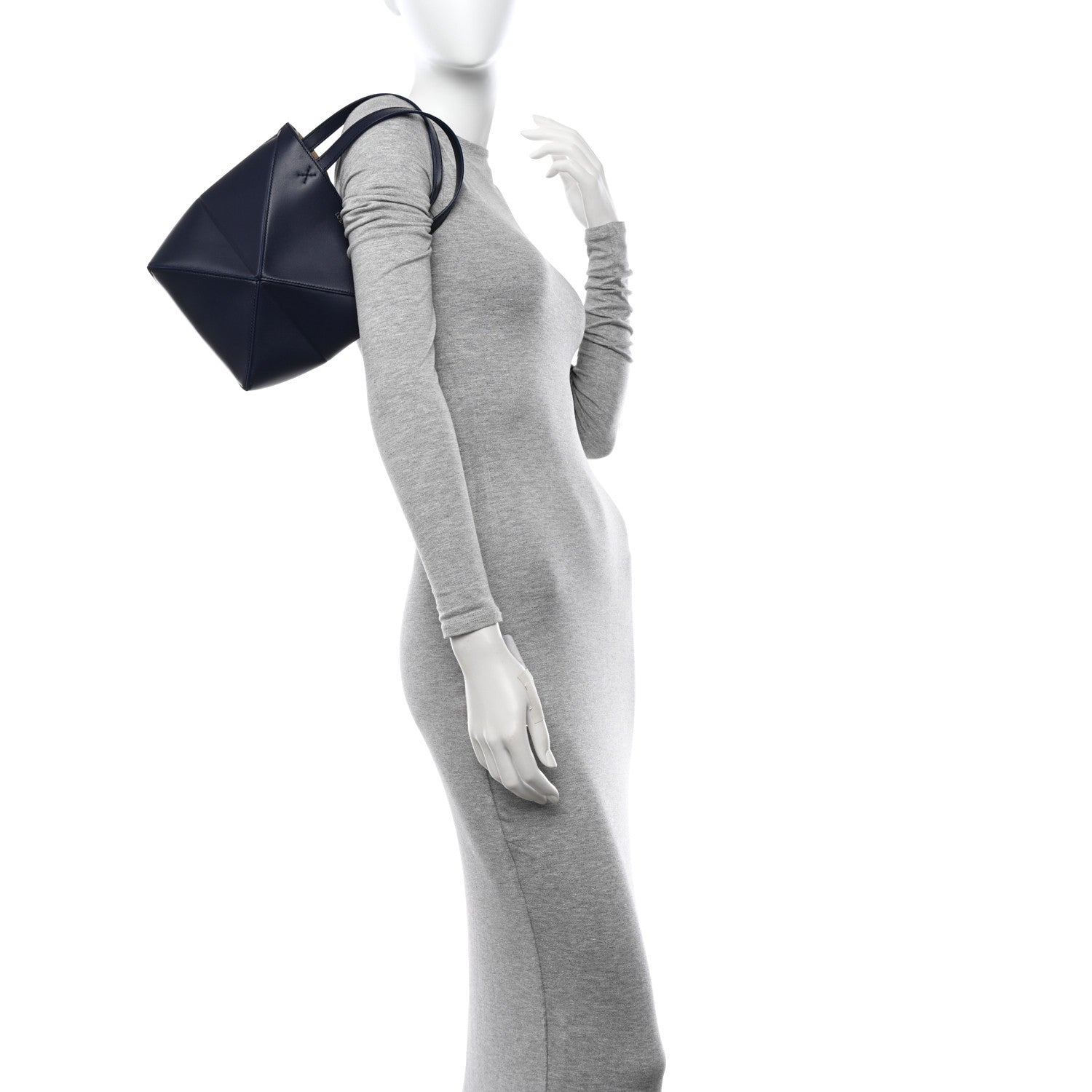 Loewe Shiny Calfskin Mini Puzzle Fold Tote Navy 2 of 10