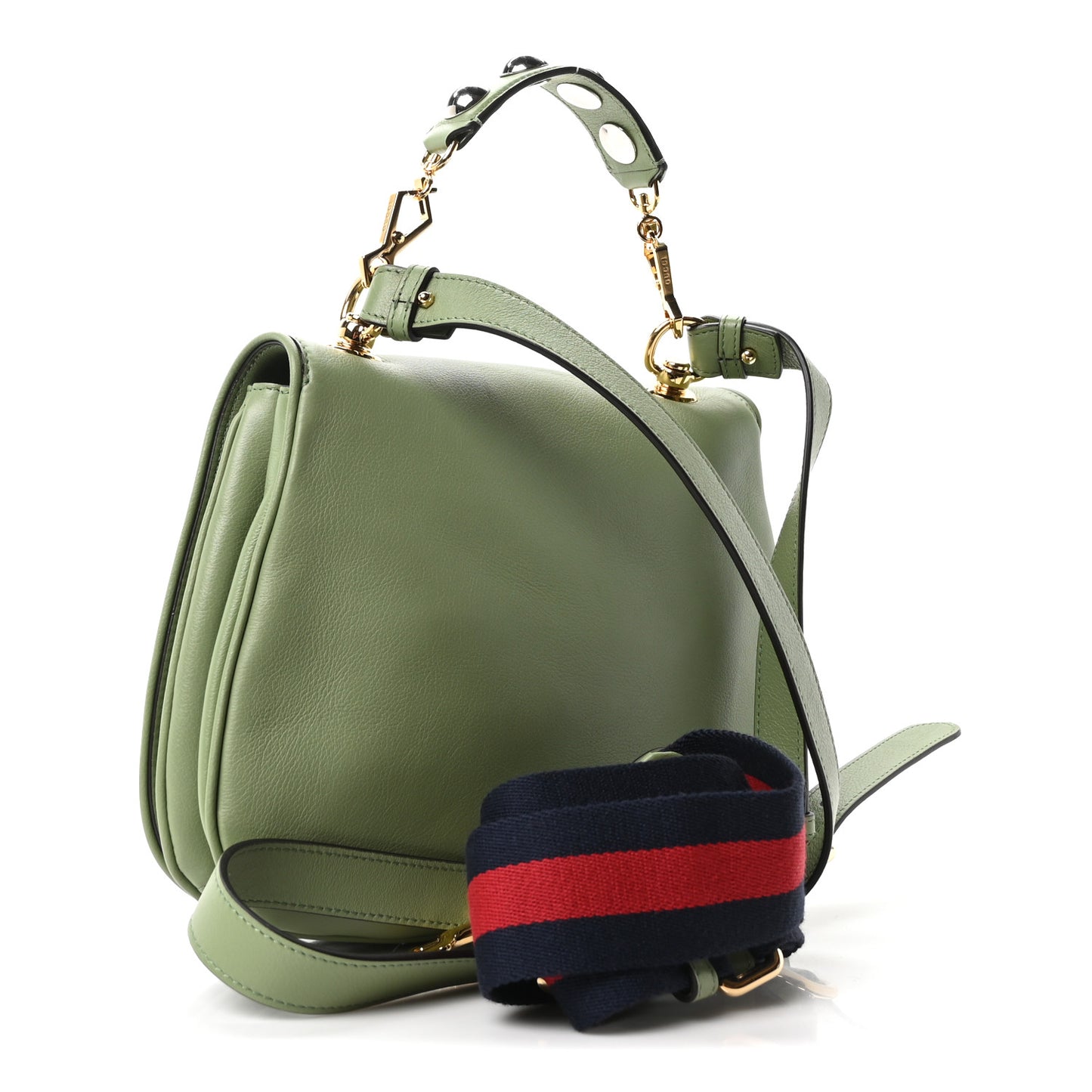 Roxy Calfskin Web Medium Blondie Top Handle Shoulder Flap Bag Salamander Green