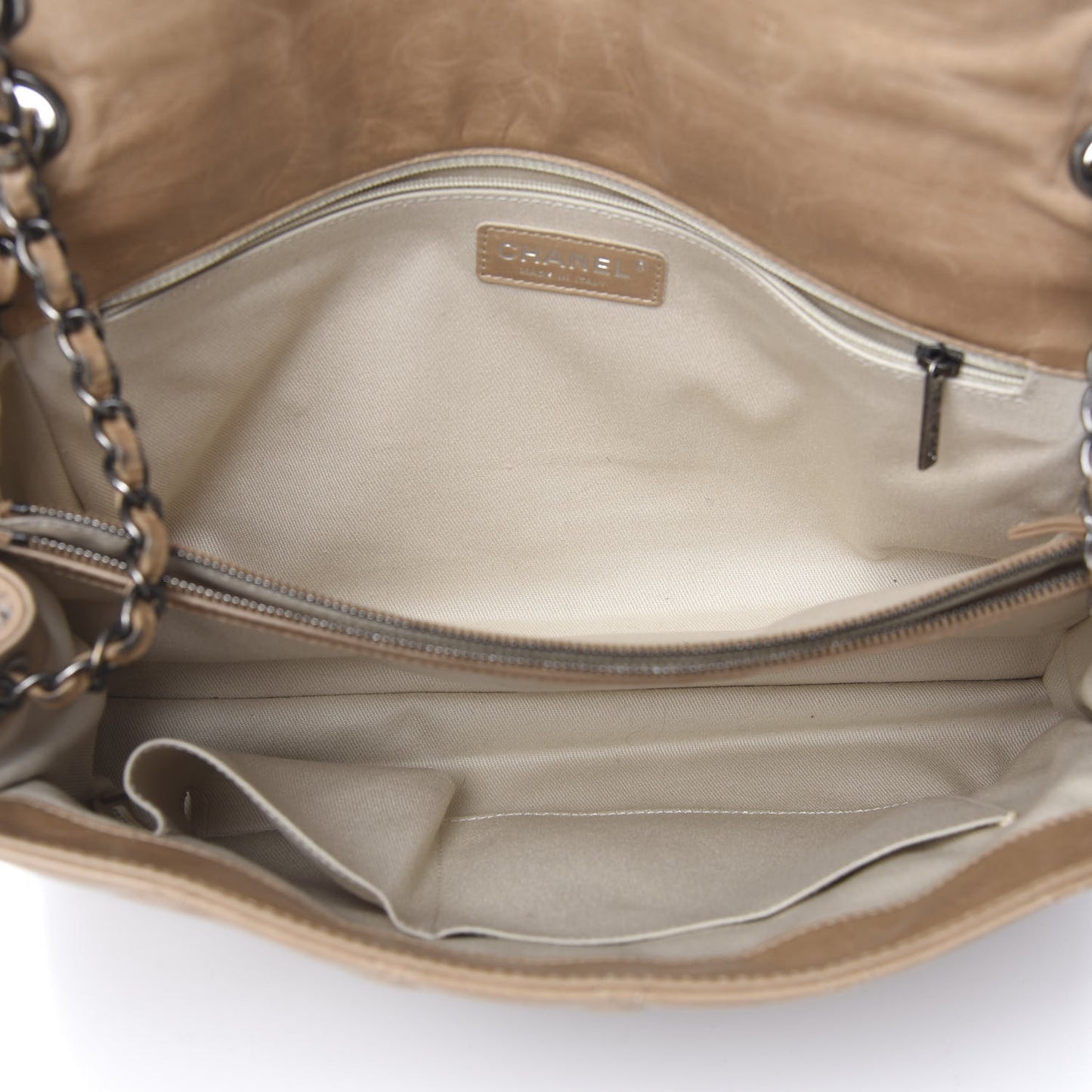 Glazed Calfskin Quilted Large Coco Soft Flap Beige