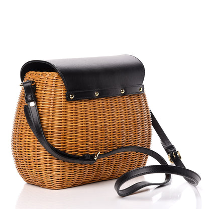 Miu Miu City Calfskin Wicker Midollino Bag Black 3 of 13