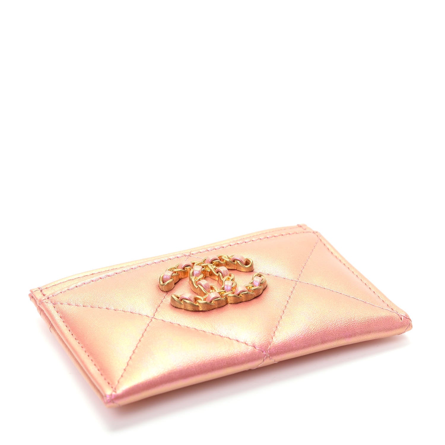 Chanel Iridescent Calfskin Quilted Chanel 19 Card Holder Pink 4 of 9