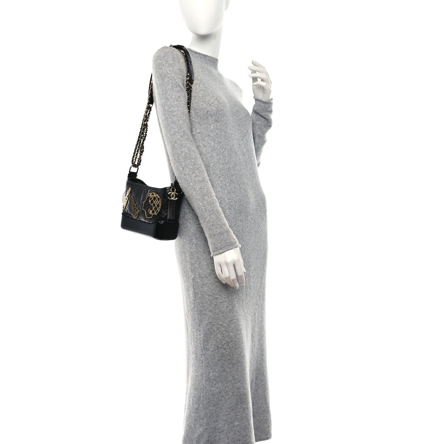 Aged Calfskin Quilted Charms Small Gabrielle Hobo Black