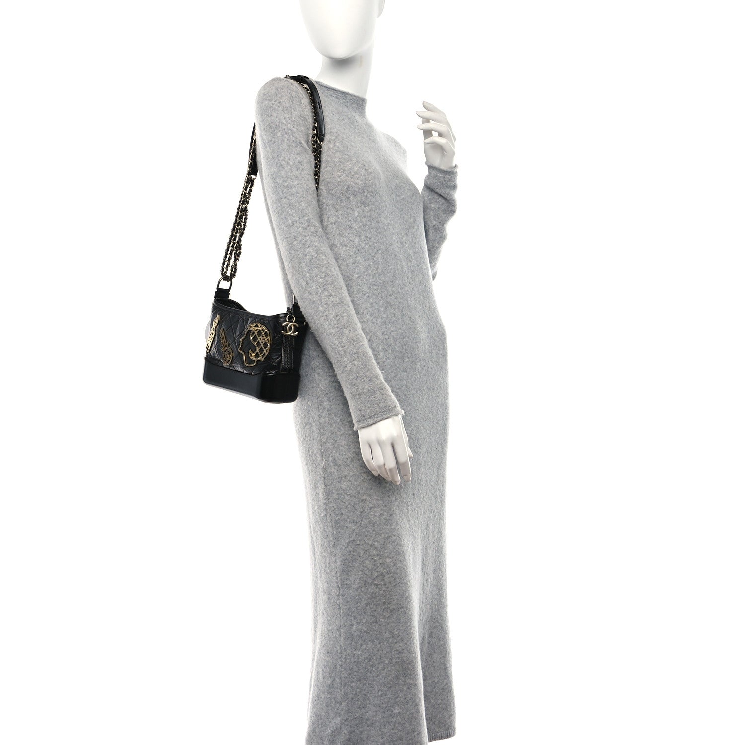 Chanel Aged Calfskin Quilted Charms Small Gabrielle Hobo Black 2 of 9