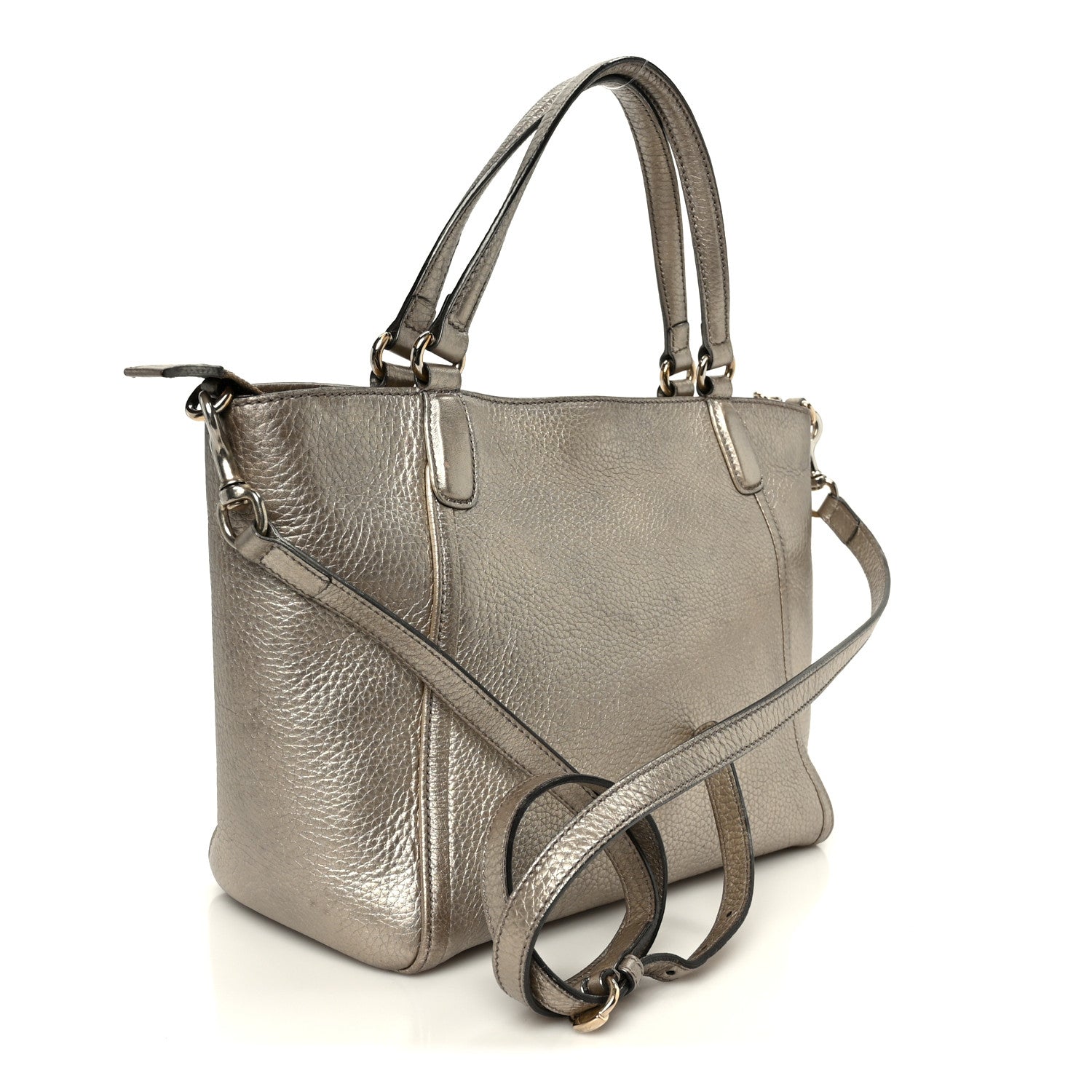 Gucci Metallic Pebbled Calfskin Small Soho Top Handle Bag Golden Beige 3 of 11