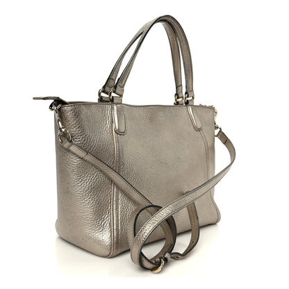 Gucci Metallic Pebbled Calfskin Small Soho Top Handle Bag Golden Beige 3 of 11