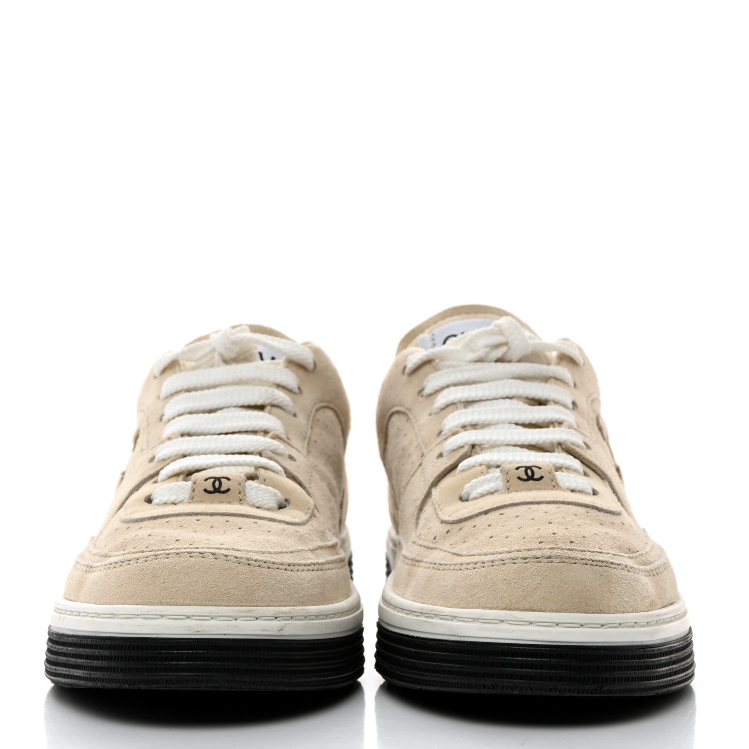 Chanel Suede Womens CC Sneakers 36 Light Beige 2 of 9