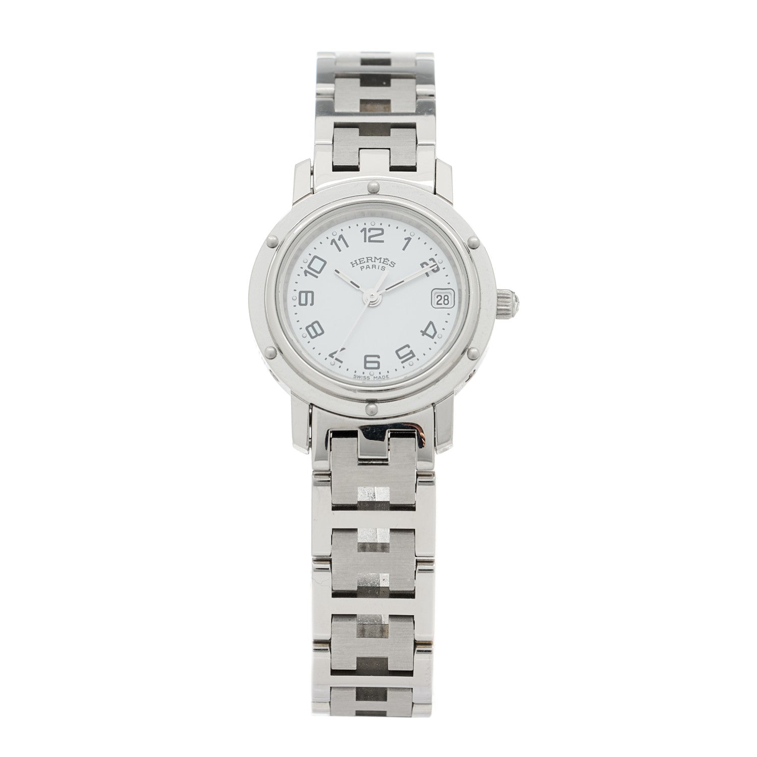Hermes Stainless Steel 24mm Clipper Quartz Watch White 1 of 5