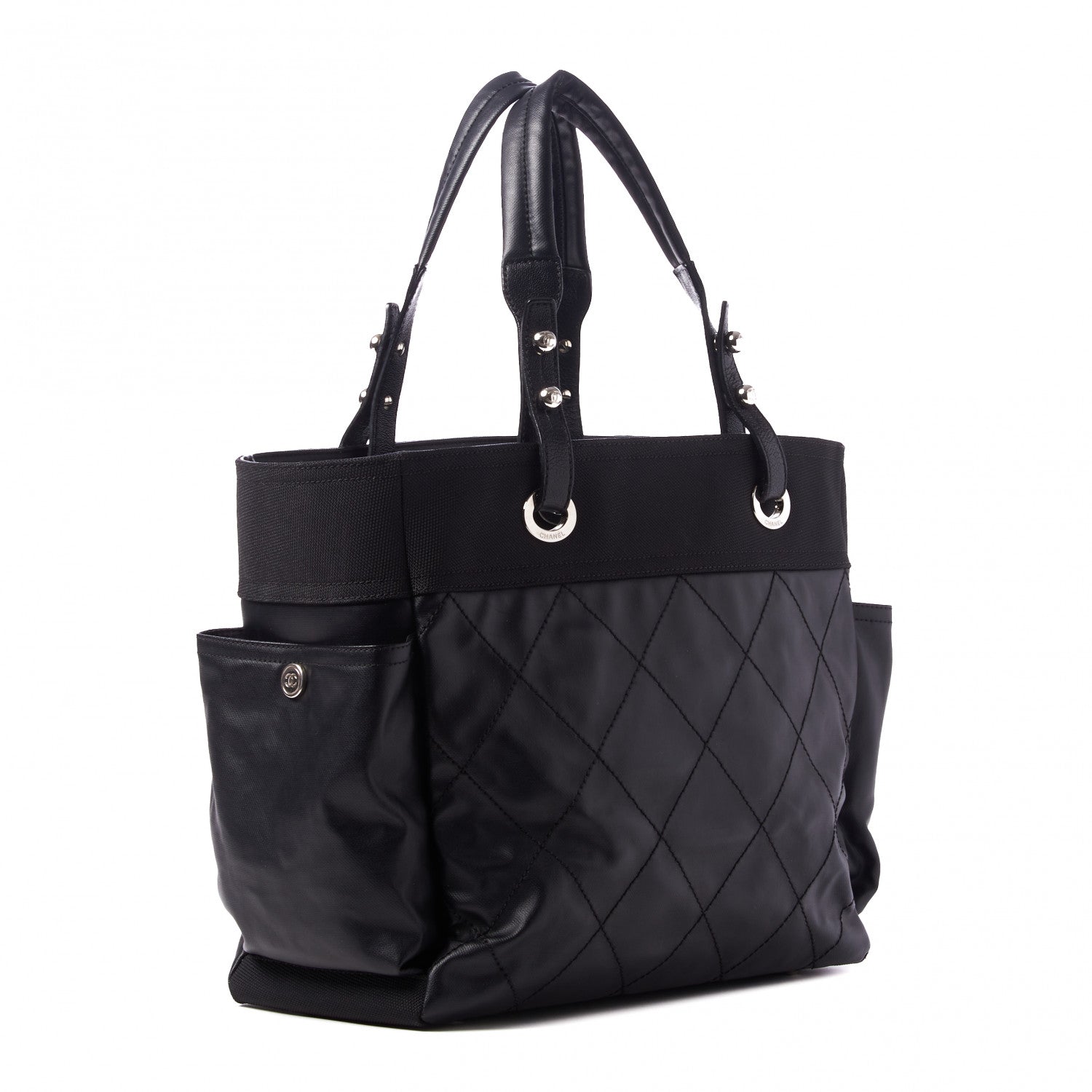 Chanel Coated Canvas Quilted Large Paris Biarritz Tote Black 2 of 12