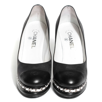 Chanel Suede Platform Chain Pumps 37.5 Black 2 of 8