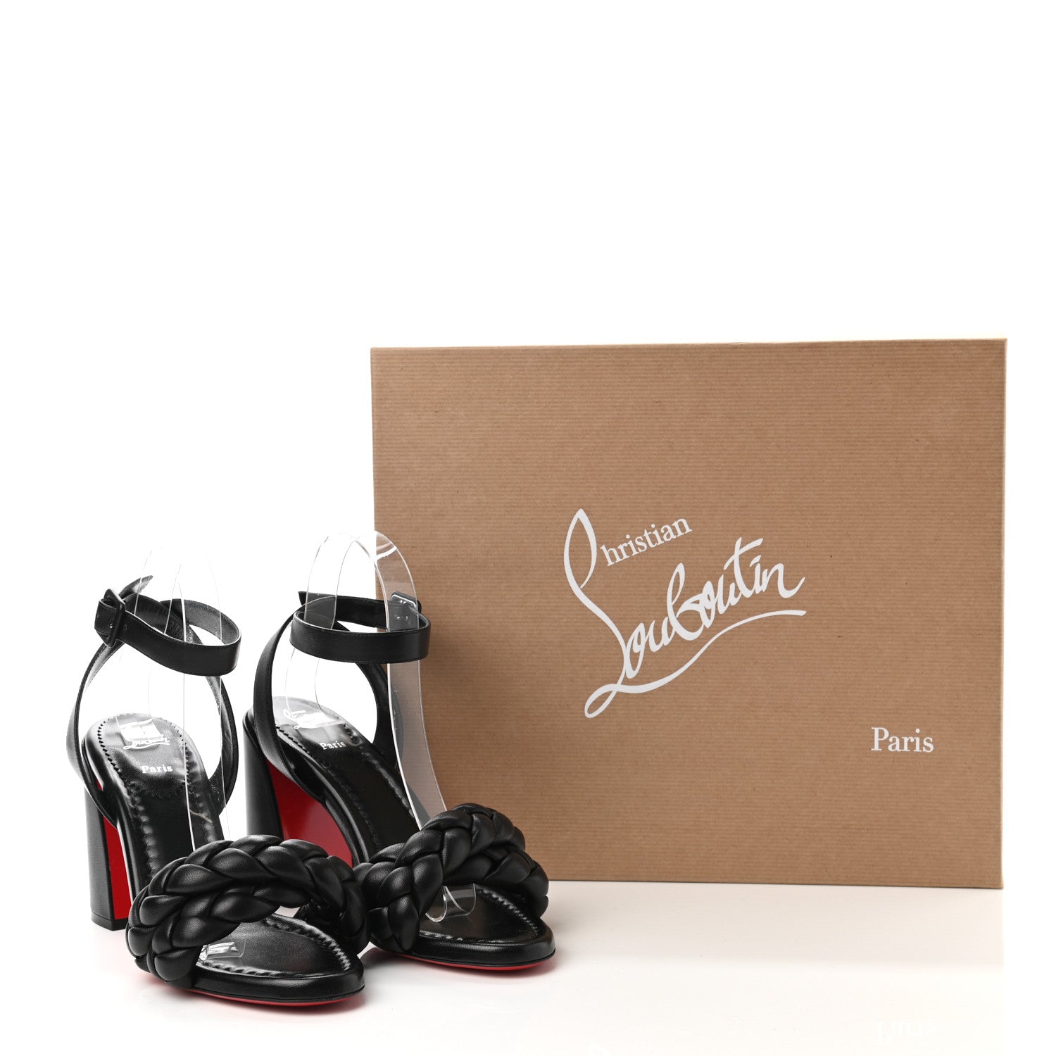 Christian Louboutin Nappa Braided Brio 85 Block Heel Sandals 39 Black 8 of 8