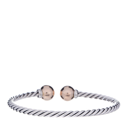 David Yurman Sterling Silver 18K Yellow Gold Diamond 9mm Solari Bead Bracelet 3 of 5