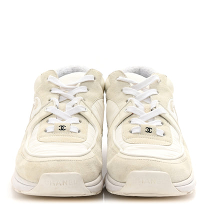Chanel Suede Calfskin Fabric CC Sneakers 38.5 White 3 of 10