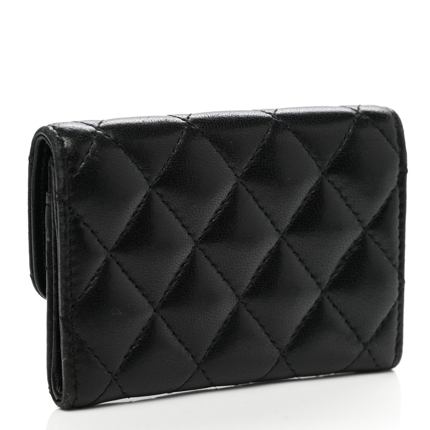 Lambskin Quilted Flap Card Holder Wallet Black