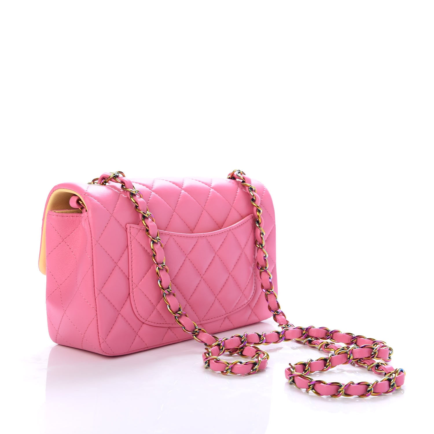Chanel Lambskin Quilted Mini Rectangular Flap Pink Yellow 3 of 10