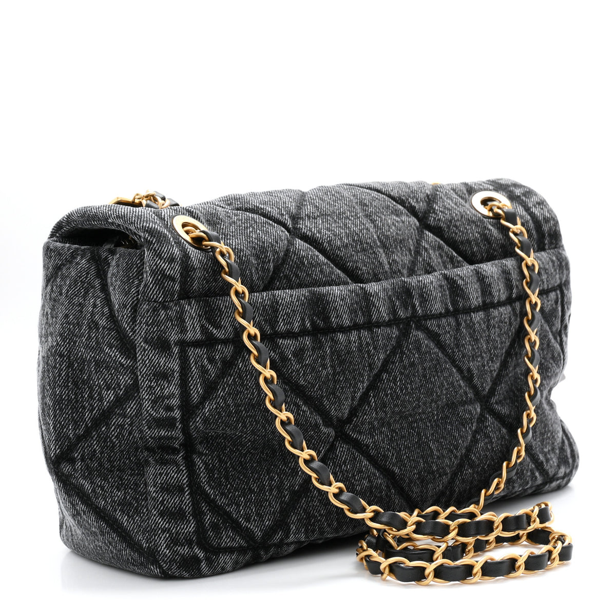 Chanel Washed Denim Quilted Large Flap Bag Black 3 of 10