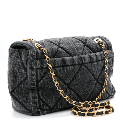 Chanel Washed Denim Quilted Large Flap Bag Black 3 of 10