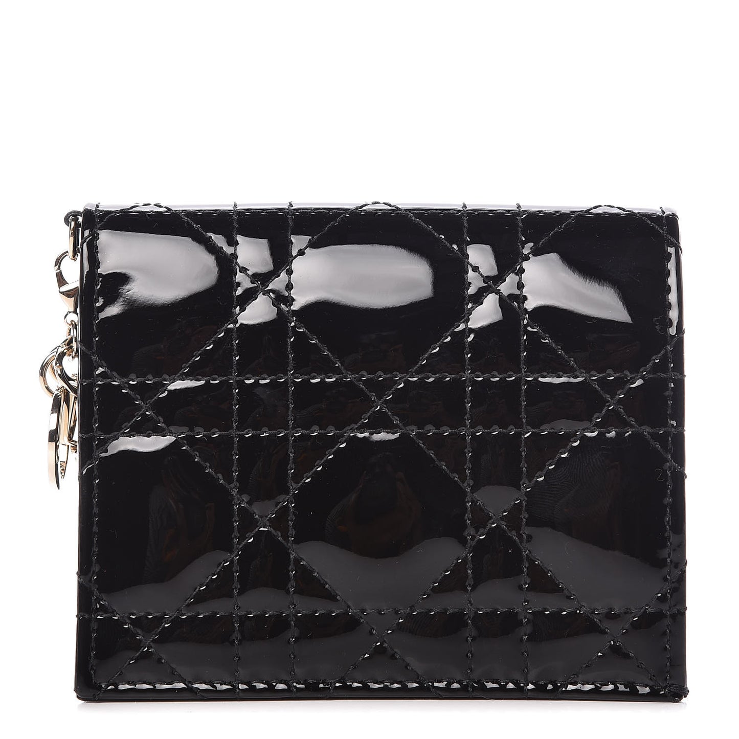 Patent Cannage Lady Dior Mini Wallet Black