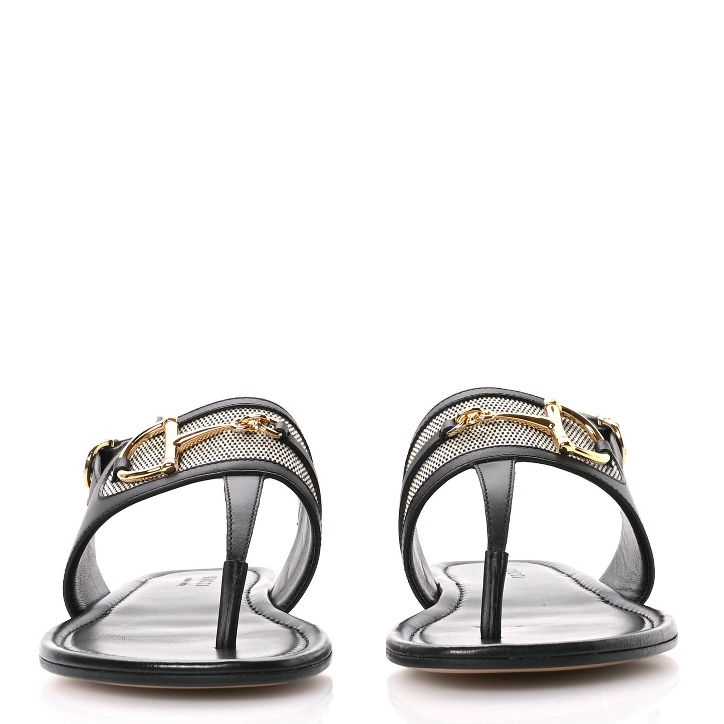 Calfskin Canvas Horsebit Thong Sandals 41 Black