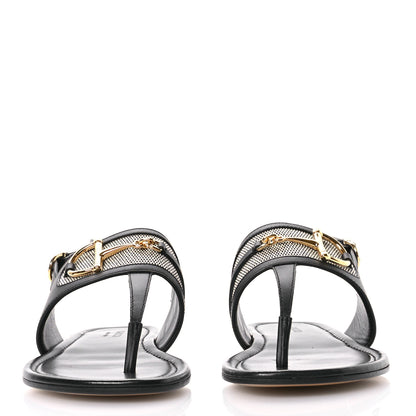 Gucci Calfskin Canvas Horsebit Thong Sandals 41 Black 3 of 9