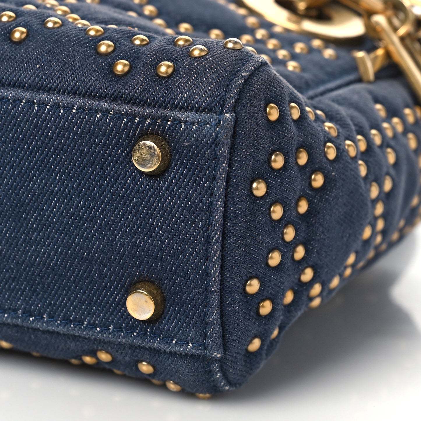 Denim Cannage Studded Mini Lady Dior Navy