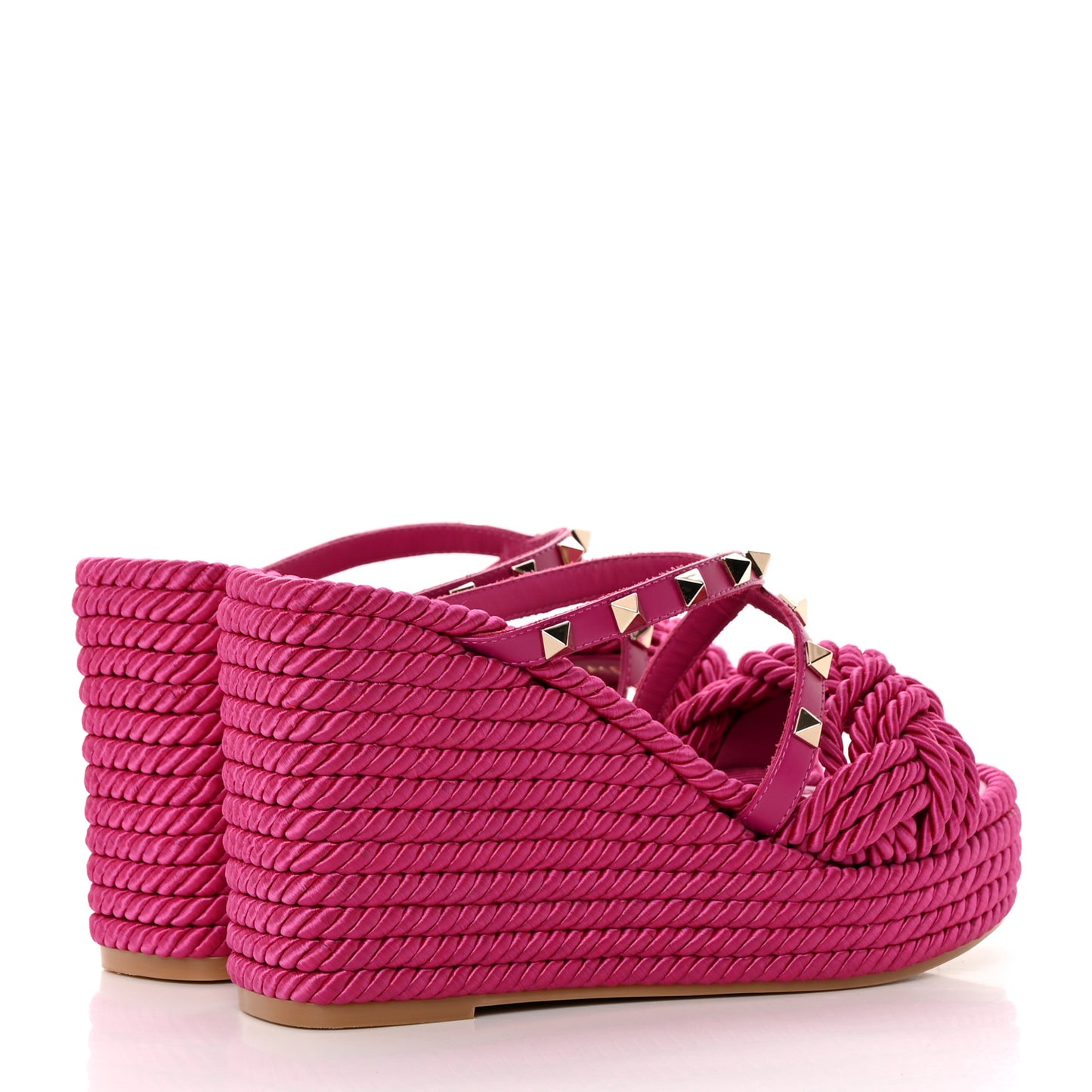 Calfskin Silk Rockstud Torchon Espadrille Wedge 25/95mm Slide Sandals 37 Rose Violet
