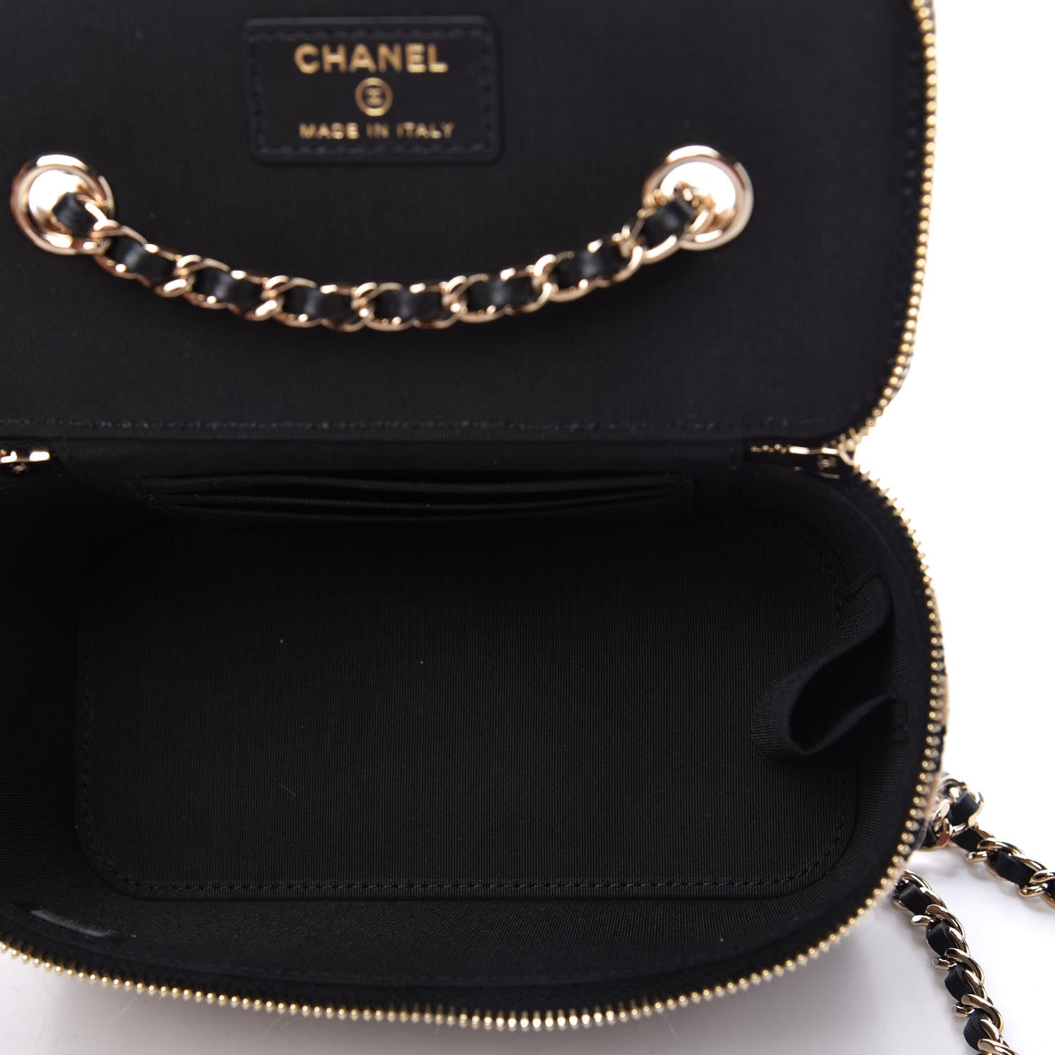 Chanel Raffia Jute Striped Small Vanity Case With Chain Black Beige 5 of 11