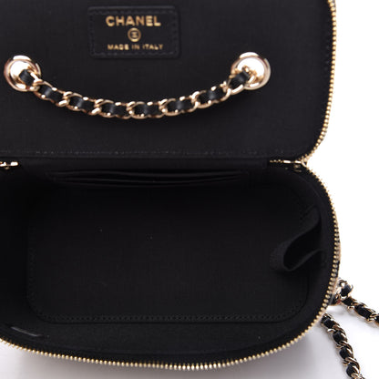 Chanel Raffia Jute Striped Small Vanity Case With Chain Black Beige 5 of 11