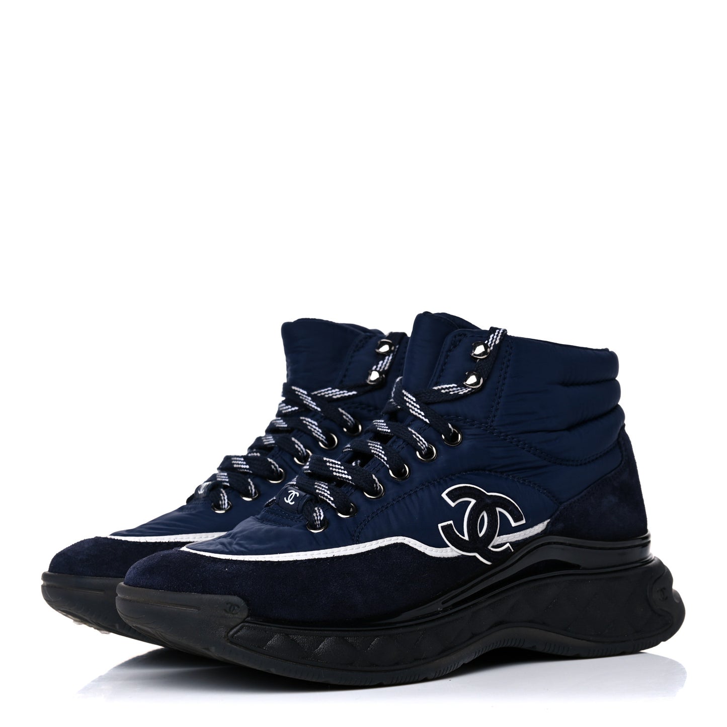 Fabric Calfskin Suede Womens CC Sneakers 37 Navy