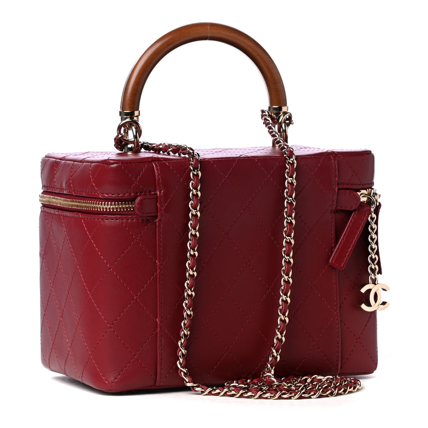 Chanel Lambskin Flat Quilted Knock On Wood Large Vanity Case Red 2 of 4