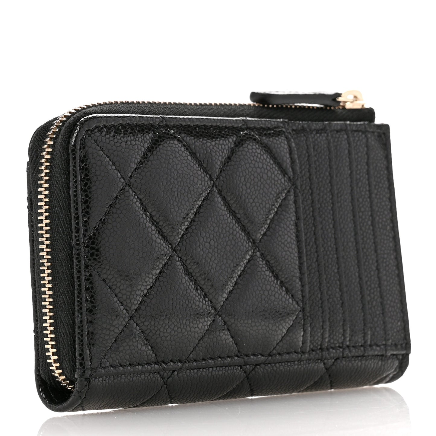 Caviar Quilted CC Zip Around Card Holder Black