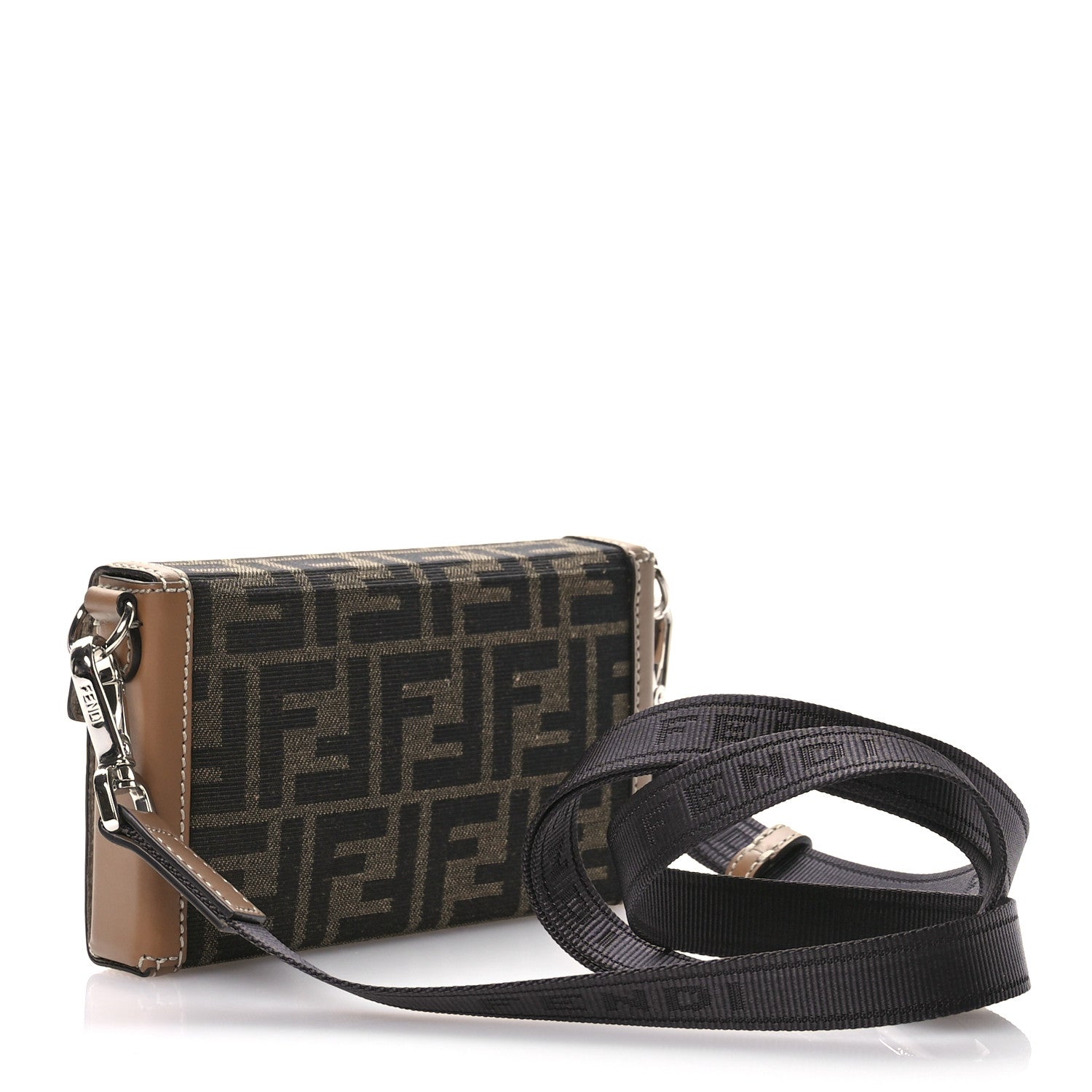 Fendi Recycled Fabric Jacquard Vitello King FF 1974 Baguette Soft Trunk Phone Pouch Tobacco Moro Sand 3 of 10