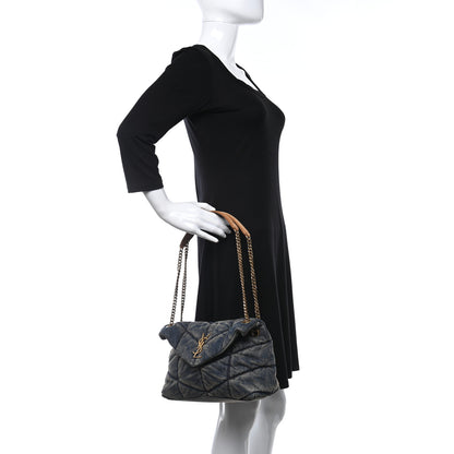 Saint Laurent Denim Quilted Small Loulou Puffer Monogram Chain Satchel Blue Cinnamon 2 of 8
