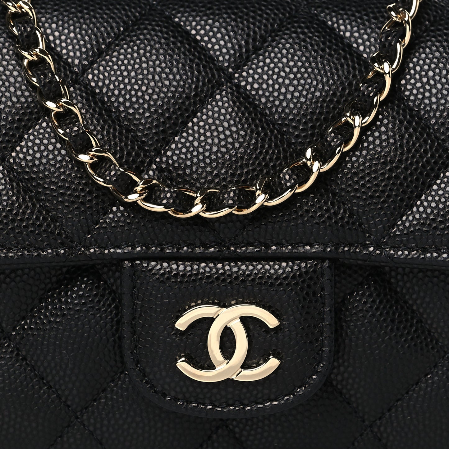 Caviar Quilted Glasses Case With Chain Black