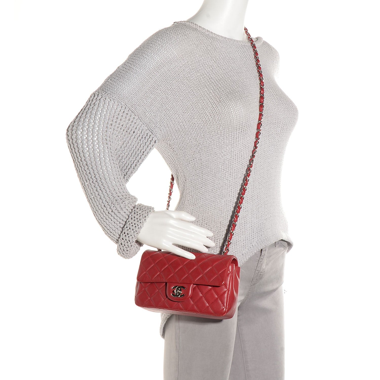 Chanel Lambskin Quilted Mini Rectangular Flap Red 2 of 7