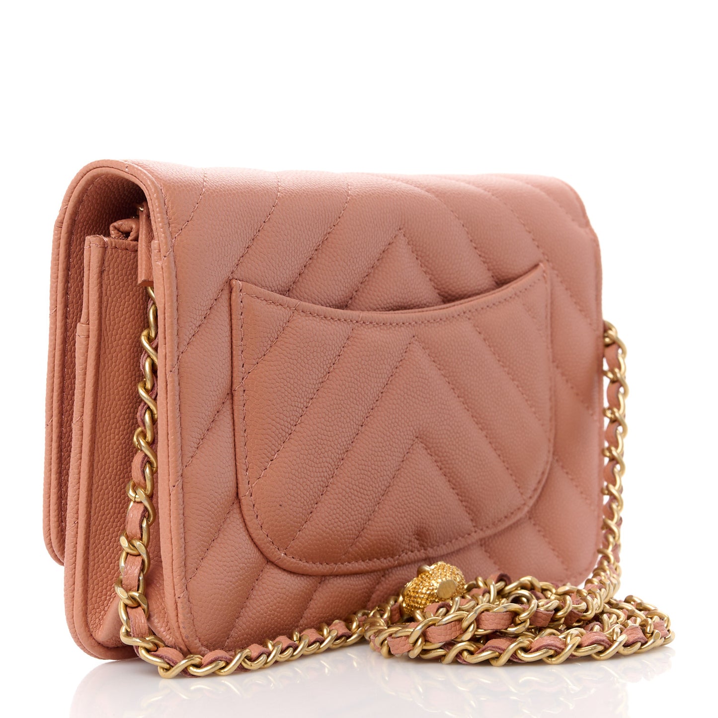 Calfskin Chevron Quilted Wallet On Chain WOC Dark Pink