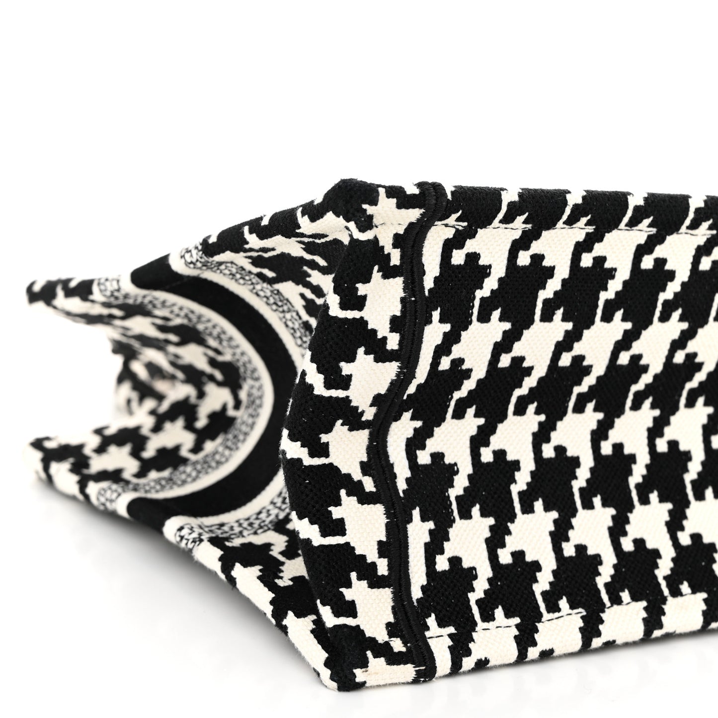 Canvas Houndstooth Embroidered Small Book Tote Black White